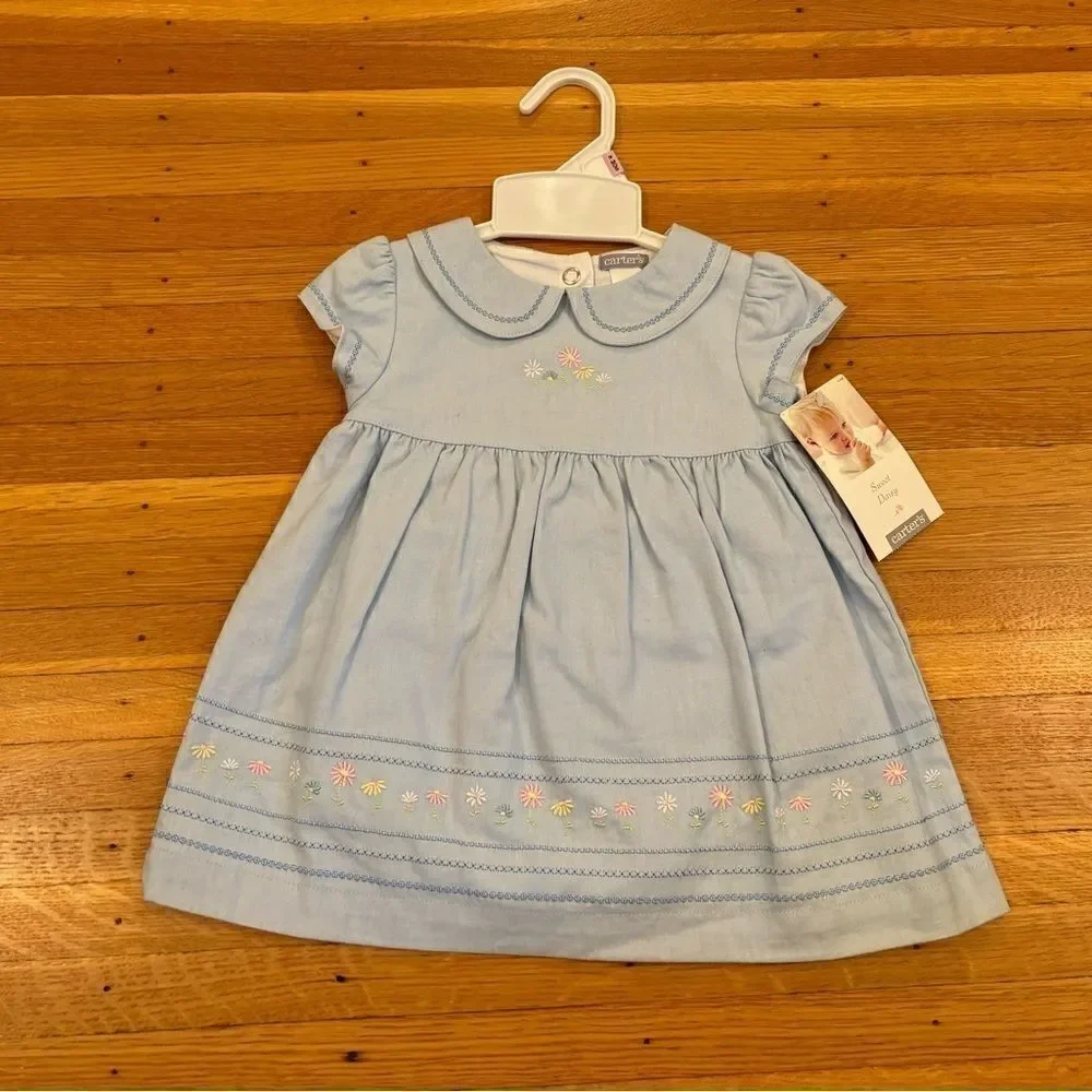 Carter’s Sweet Daisies vintage deadstock light blue short sleeve dress NWT